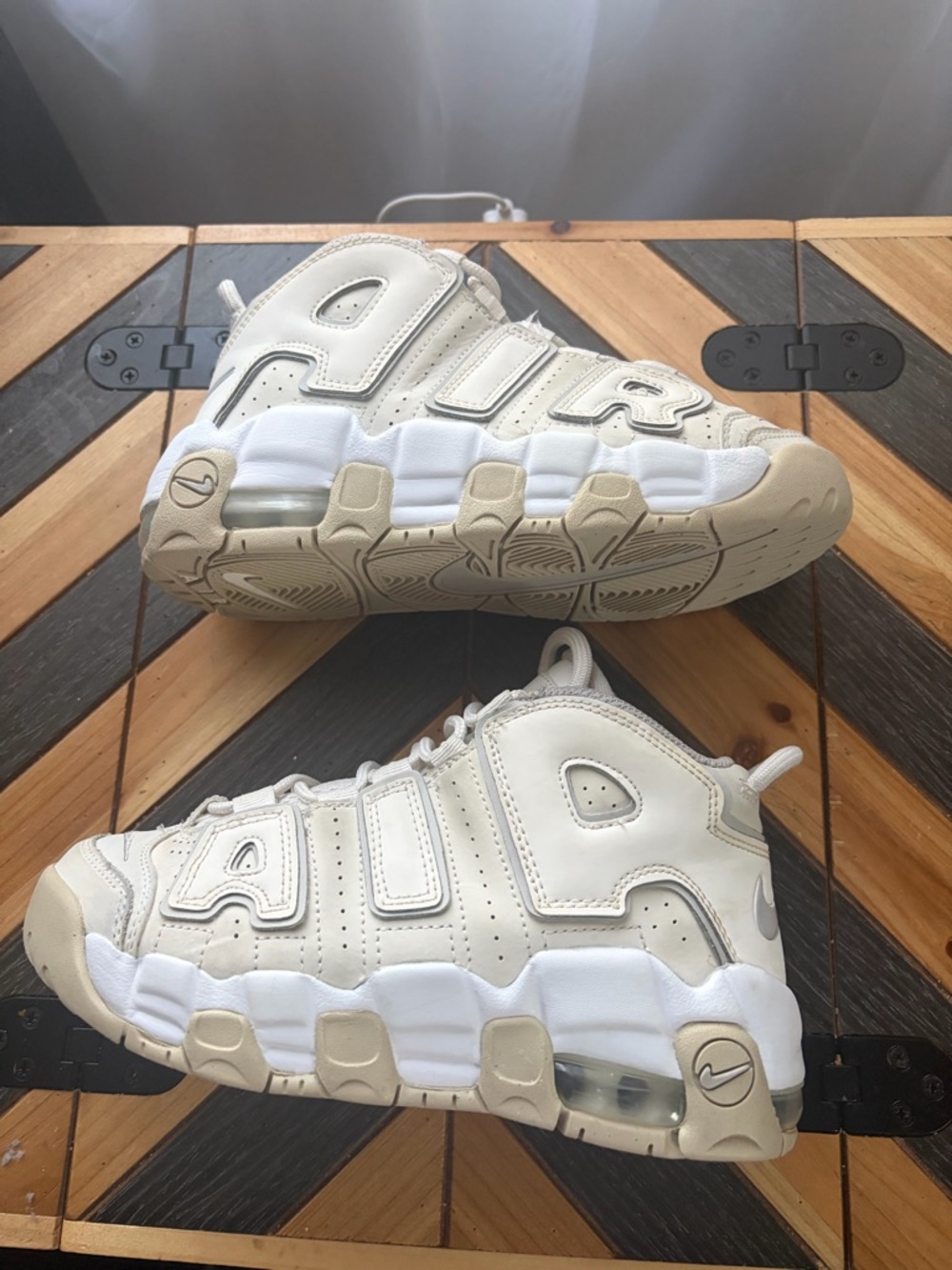 Nike Kids Cream and White Air More Uptempo Sneakers